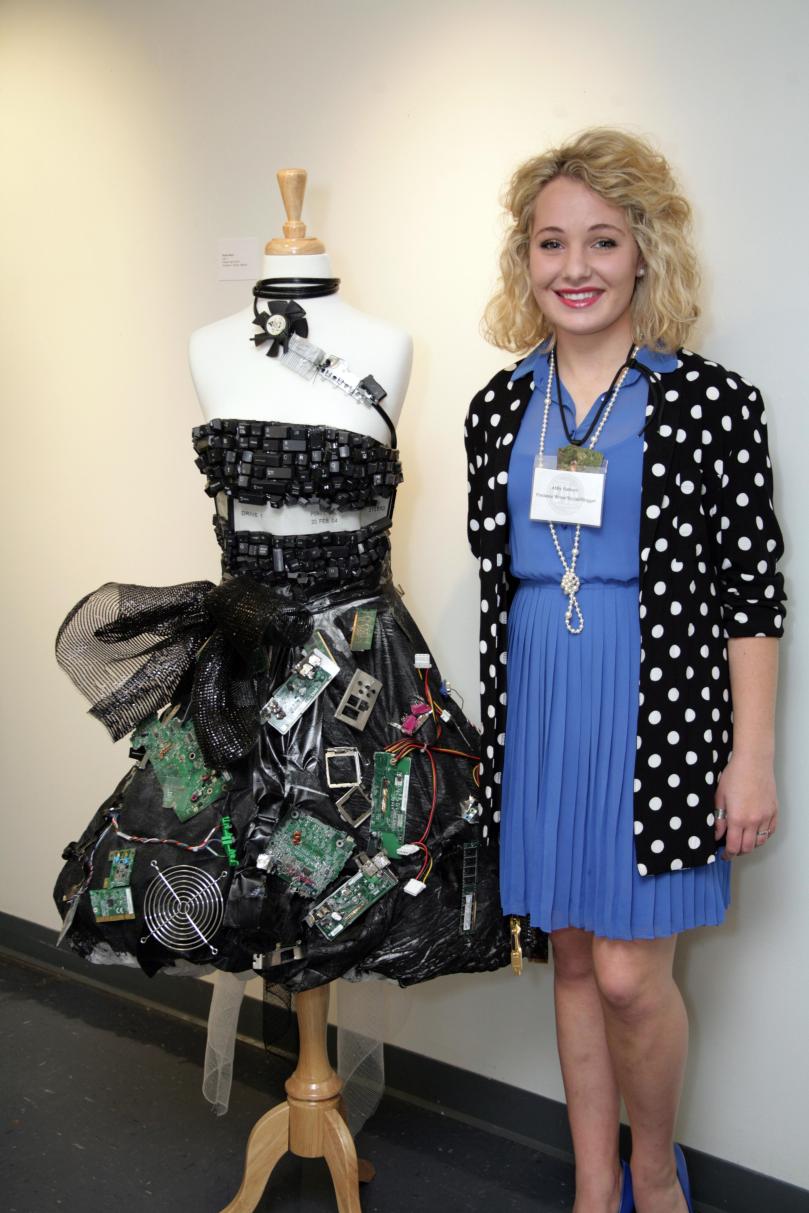 I posed with Peyton Boyd's (age 17) techno-savvy art piece at the reception. I am truly wowed by the concept of this fantastic frock!