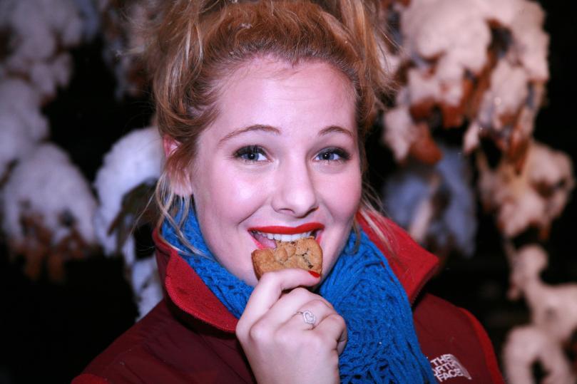 Eating chocolate chip cookies in the snow...at night. I guess I can check that off of my bucket list!