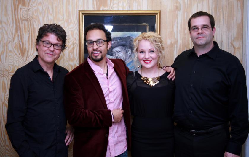 The VIP with Gabriel Tajeu and band before their show at SCAC.  (From left to right) Mark Lanter, Gabriel Tajeu, Abby Hathorn, and Matt Slocum.